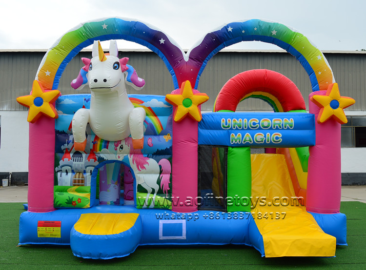 unicorn bouncer house with slide jumping castle